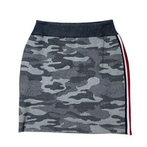 Tommy Hilfiger Womens Camo Knit Mini Skirt Grey Navy Blue Side Stripe Size M